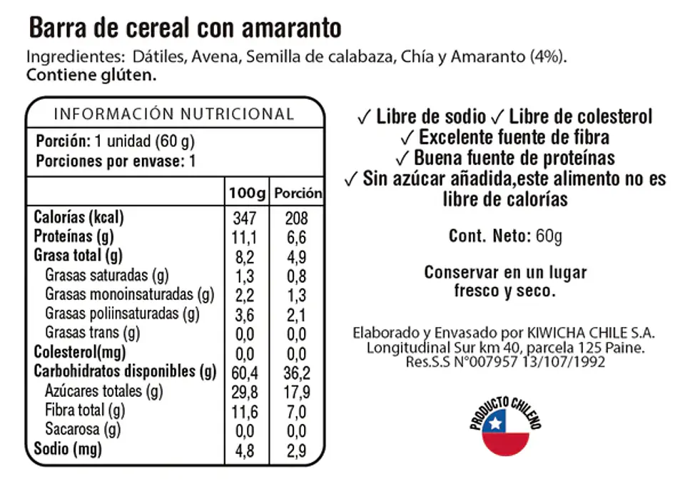 Barra Proteina Vegetal Amaranto 60g Kiwicha 2