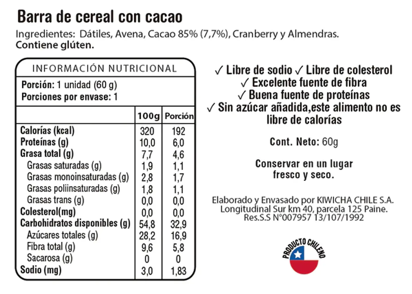 Barra Proteina Vegetal Cacao 60g Kiwicha 3