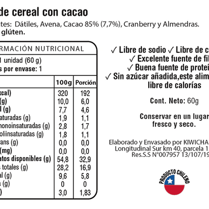 Barra Proteina Vegetal Cacao 60g Kiwicha 3