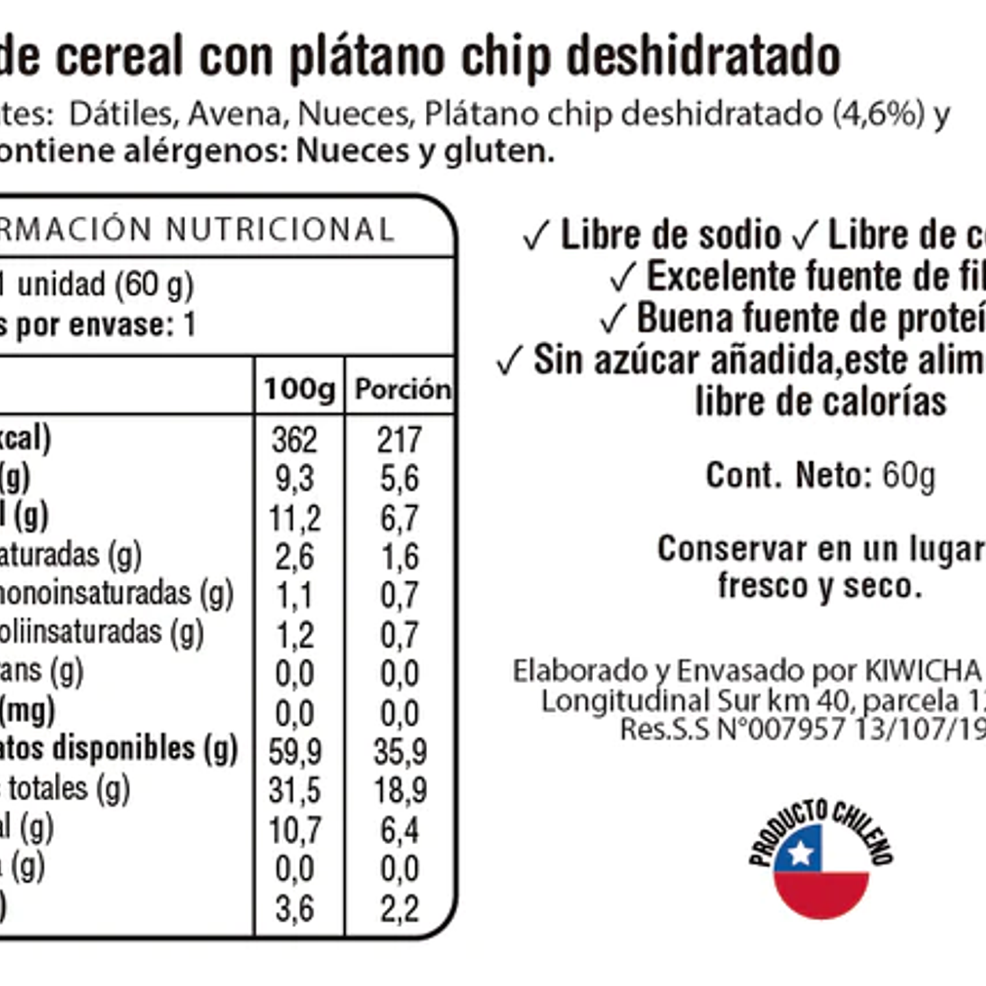 Barra Proteina Vegetal Platano 60g Kiwicha 3