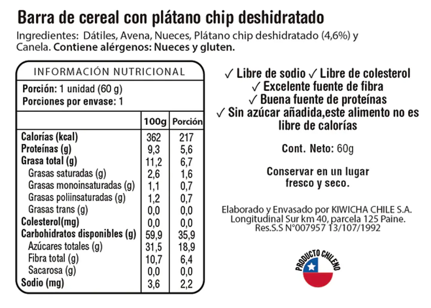 Barra Proteina Vegetal Platano 60g Kiwicha 3
