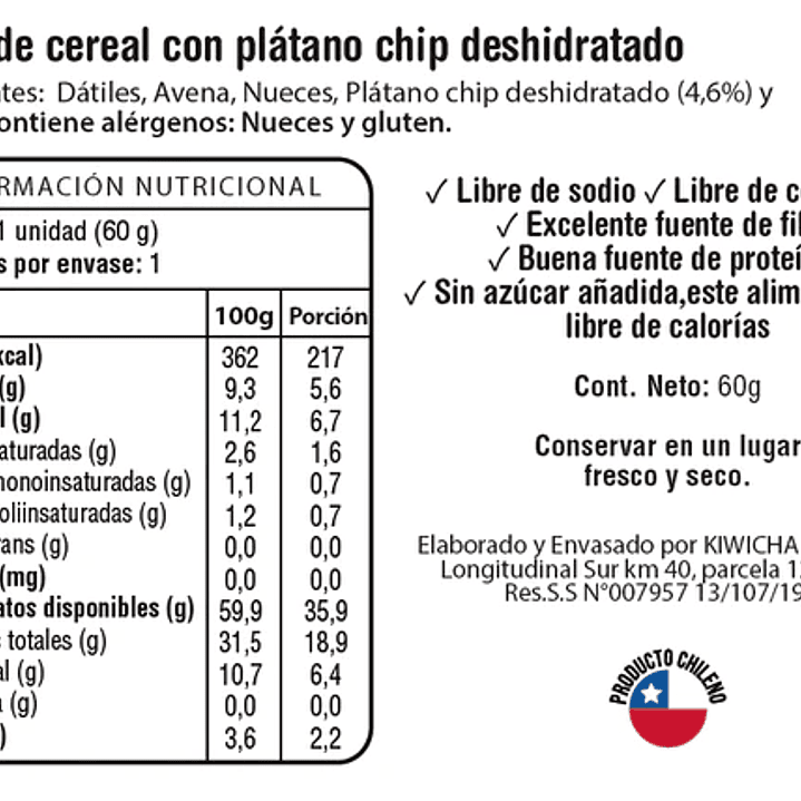 Barra Proteina Vegetal Platano 60g Kiwicha 3