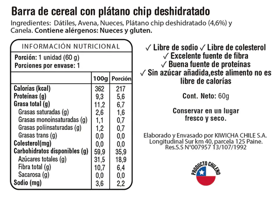 Barra Proteina Vegetal Platano 60g Kiwicha 3