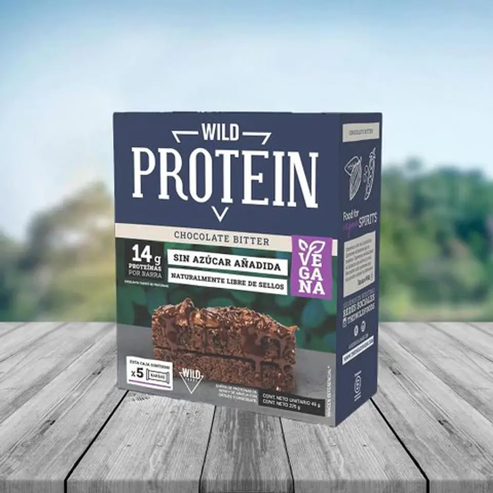 Wild Foods - Caja barras proteina Veganas sabor Chocolate Bitter 1