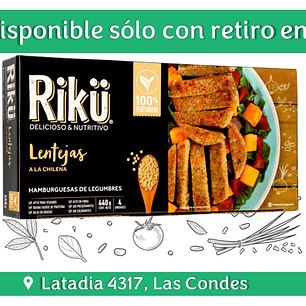 Hamburguesa lentejas 4 unidades 480gr Vegano - Congelado Riku 