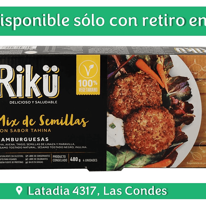 Hamburguesa Mix de Semillas 4 unidades 480gr Vegano - Congelado Riku 