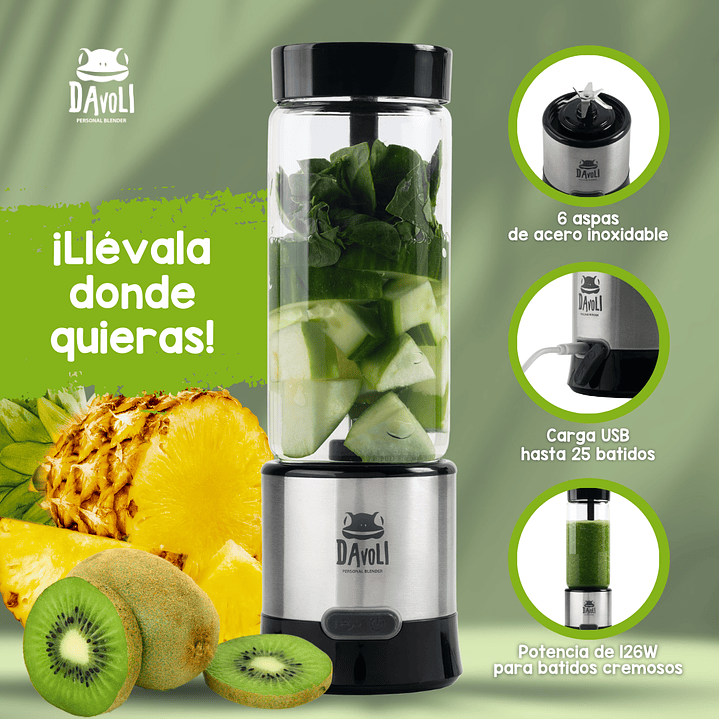 Licuadora personal portátil Davoli Ferro Plateada 450cc DAVOLI 1