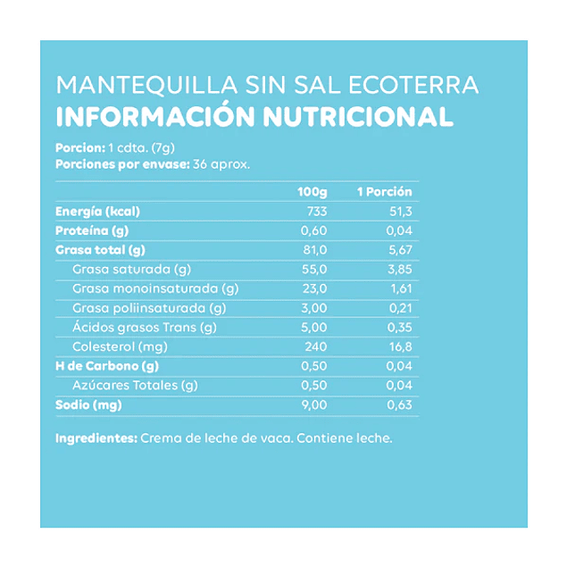 Mantequilla sin Sal 250 gr ECOTERRA