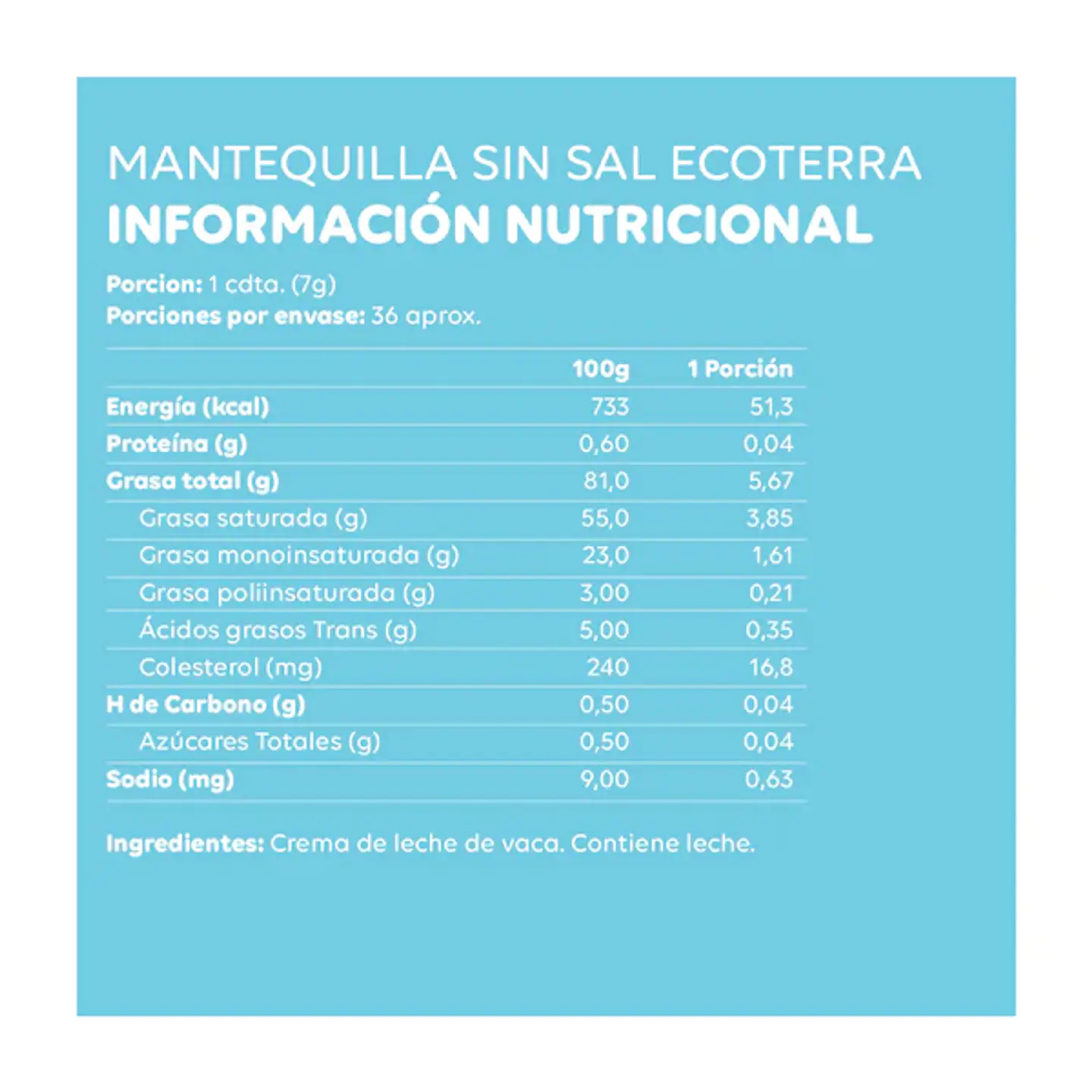 Mantequilla sin Sal 250 gr ECOTERRA  