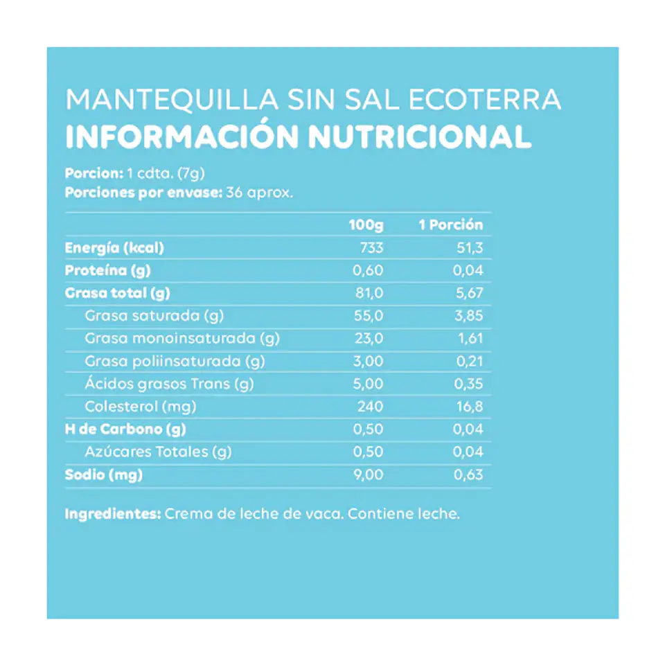 Mantequilla sin Sal 250 gr ECOTERRA  