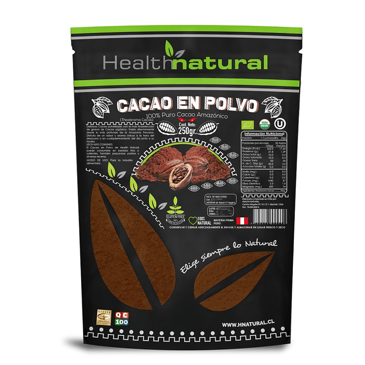 CACAO EN POLVO ORGÁNICO 250gr Health natural  1