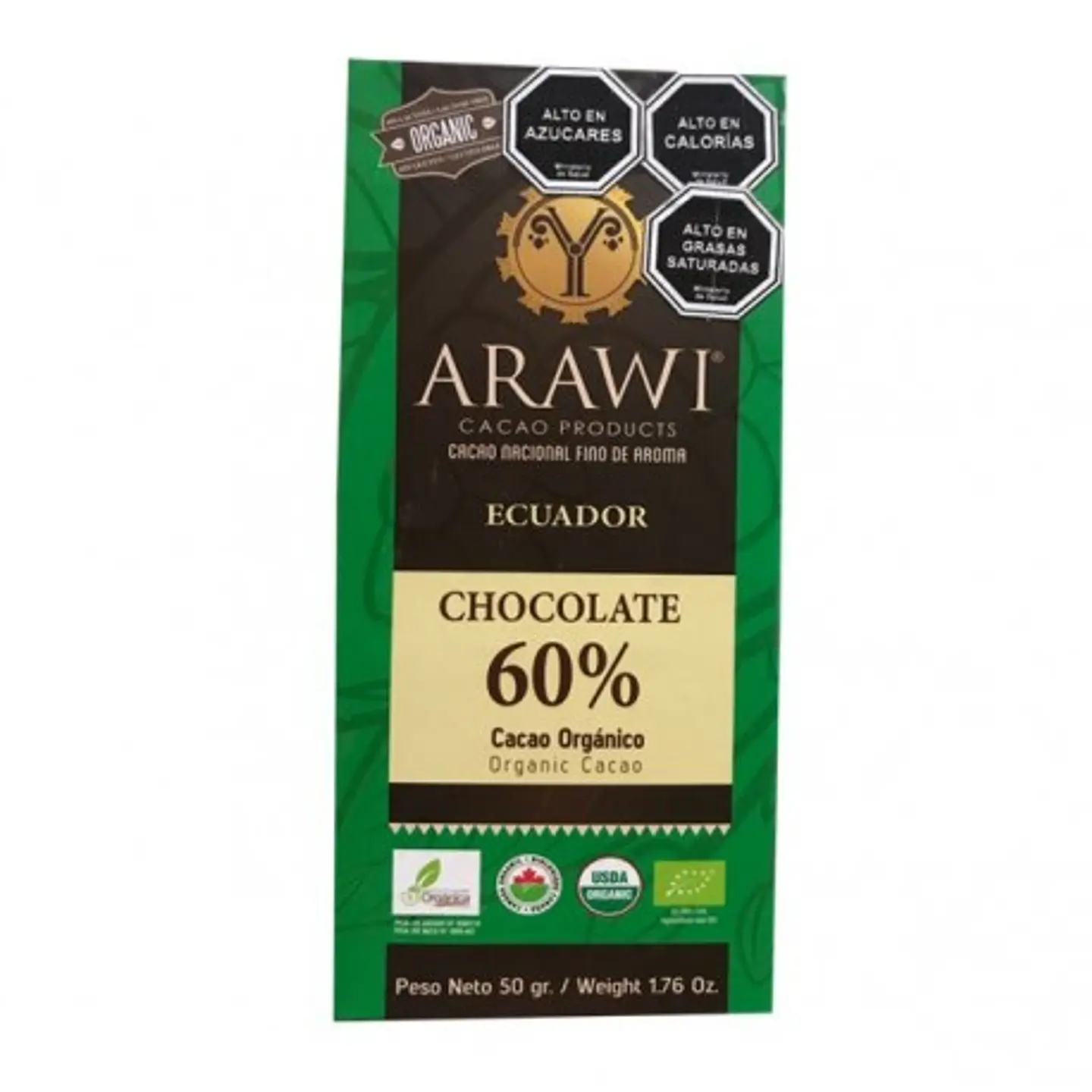 Barra de chocolate orgánico 60% cacao 50gr Arawi 1