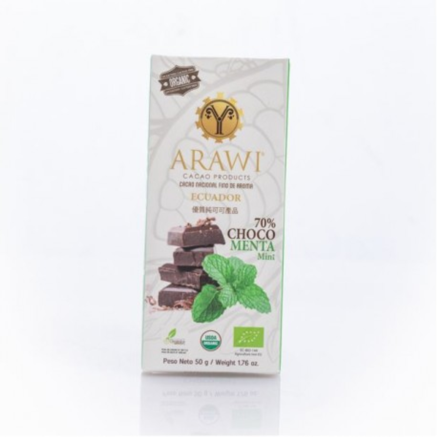 Barra de chocolate menta orgánico 70% cacao 50gr  Arawi 1