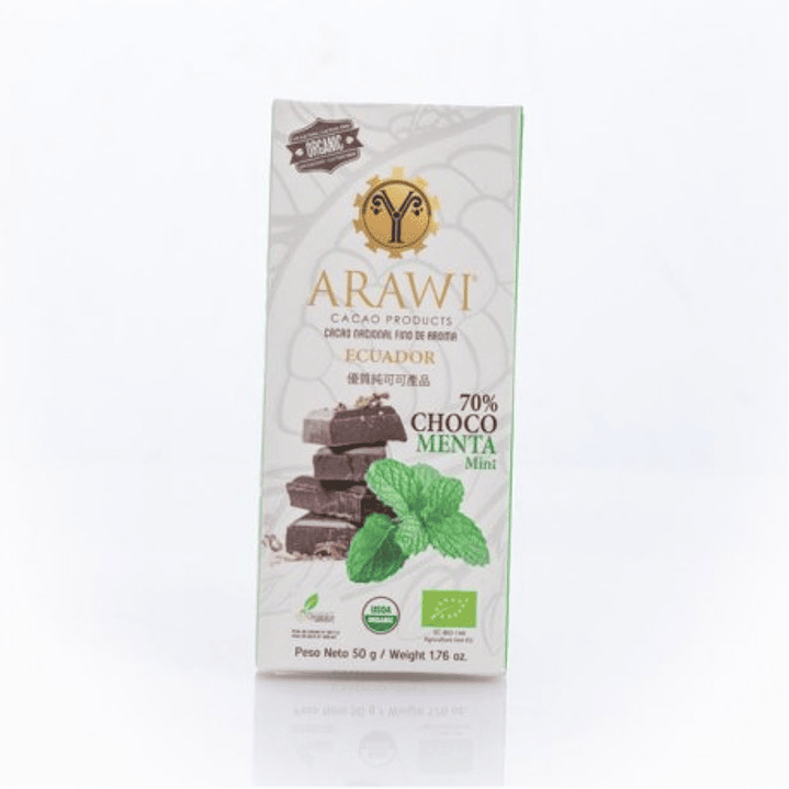 Barra de chocolate menta orgánico 70% cacao 50gr  Arawi 1
