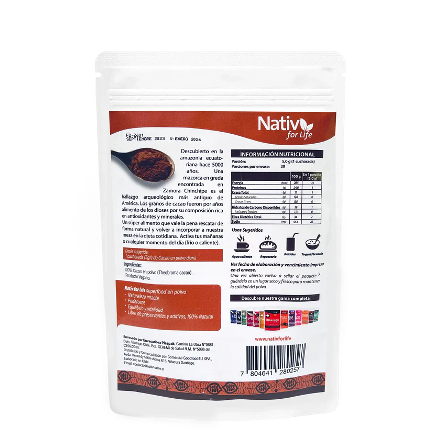 Cacao en polvo 100g Nativ for life  2