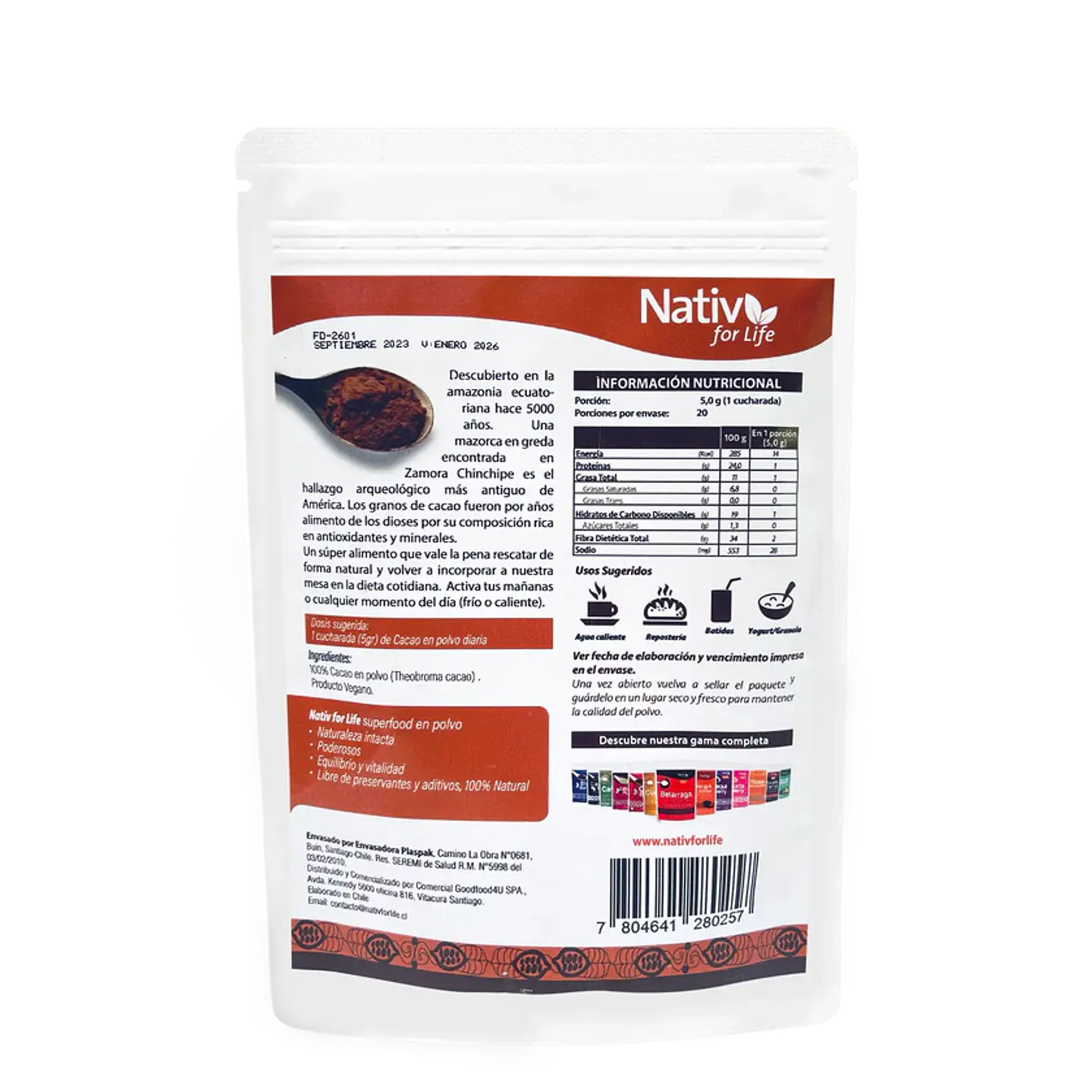 Cacao en polvo 100g Nativ for life  2