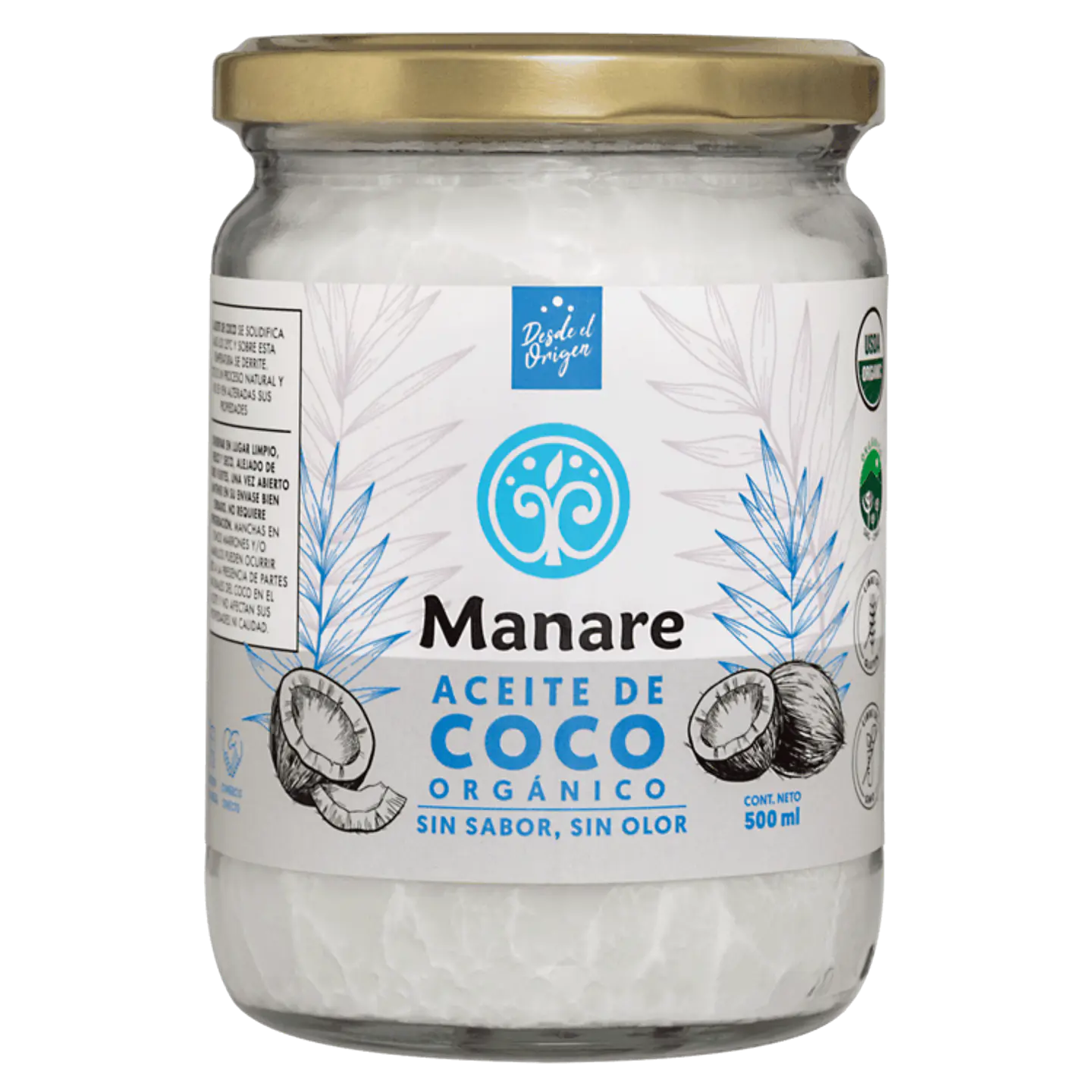 Manare - Aceite de Coco Orgánico Sin Sabor Sin Olor 500ml 1