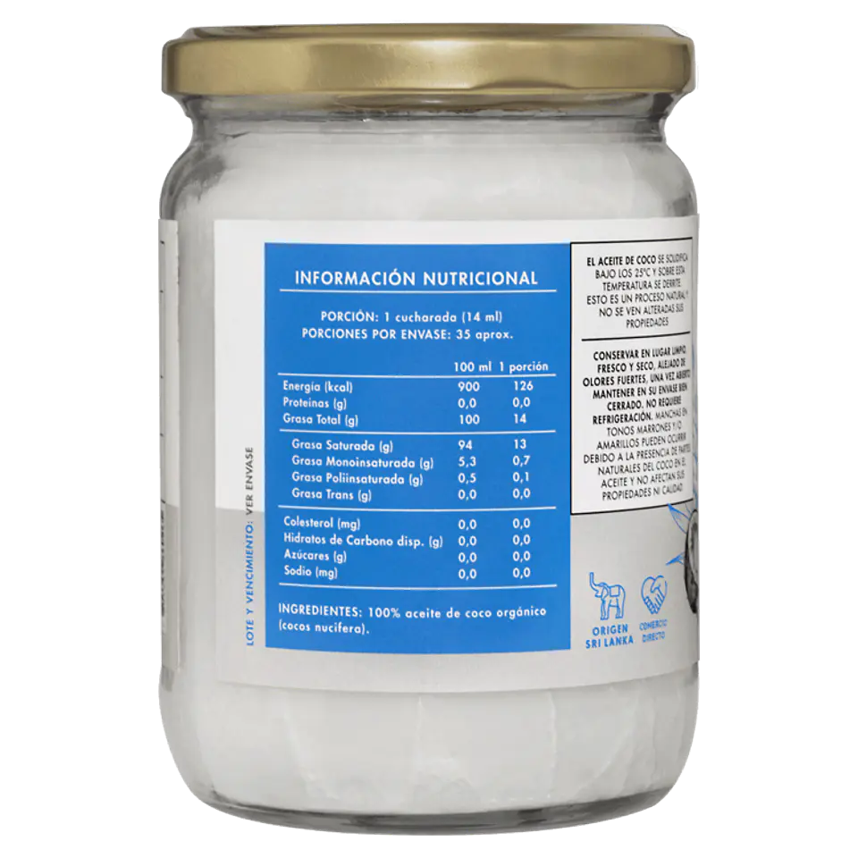 Manare - Aceite de Coco Orgánico Sin Sabor Sin Olor 500ml 2