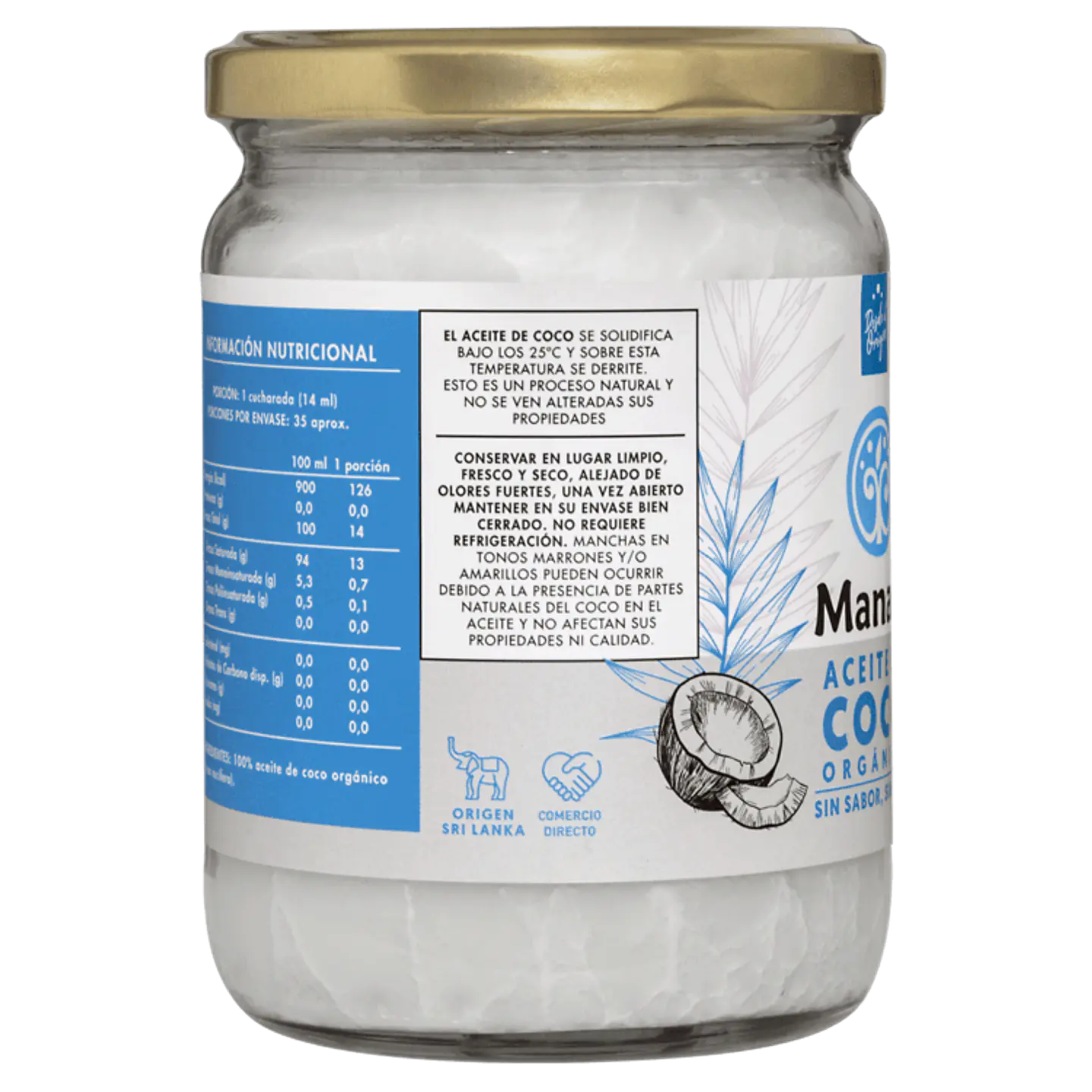 Manare - Aceite de Coco Orgánico Sin Sabor Sin Olor 500ml 3