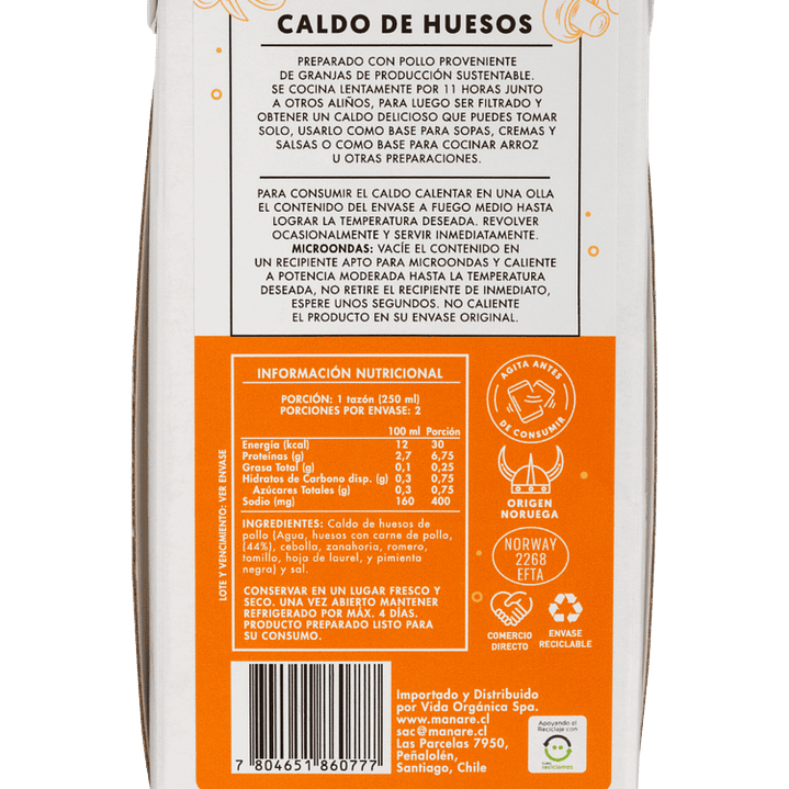 Manare - Caldo de Huesos de Pollo 500ml 2