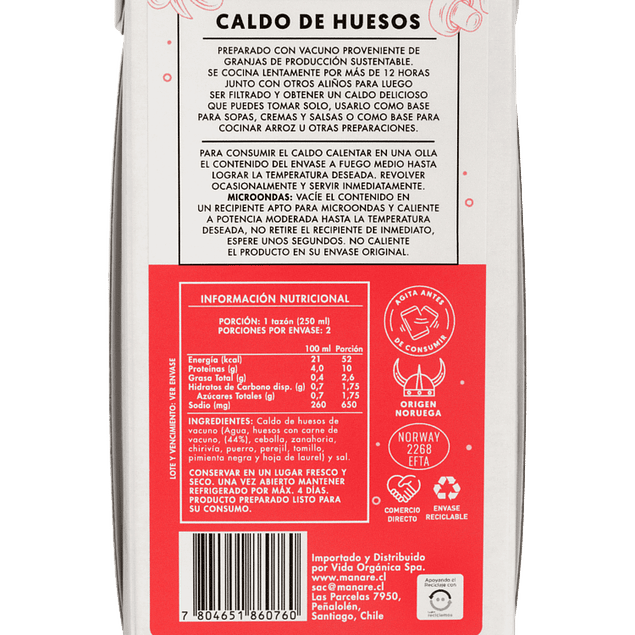 Manare - Caldo de Huesos de Vacuno 500ml