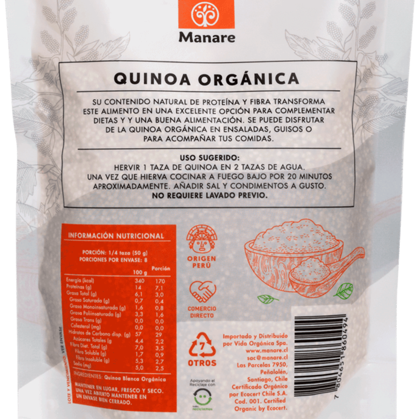 Manare - Quinoa Blanca Orgánica 400g 2