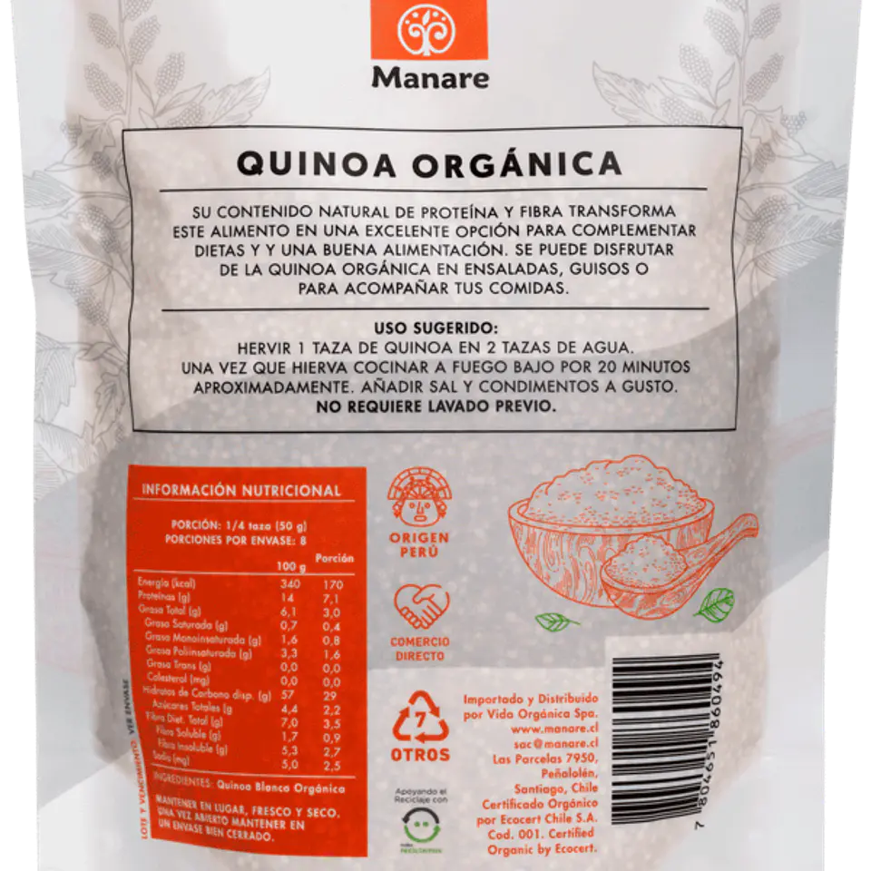 Manare - Quinoa Blanca Orgánica 400g 2