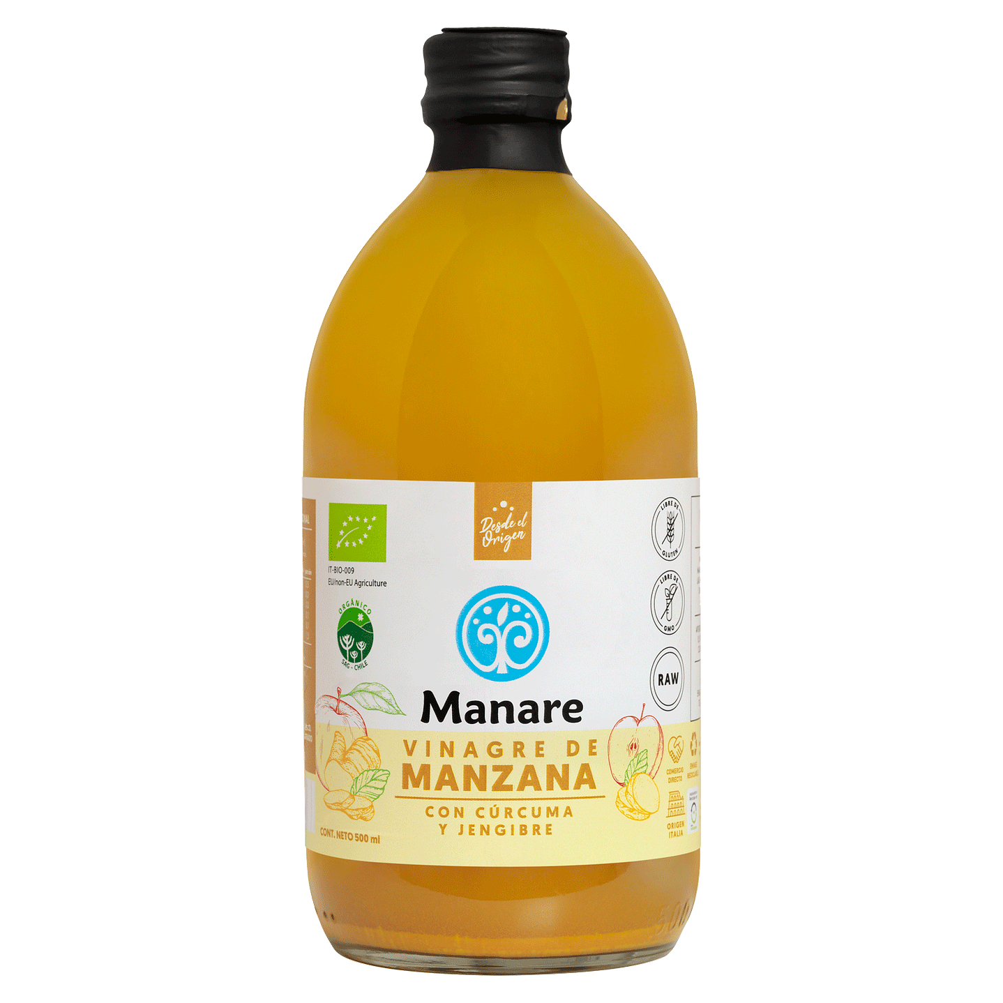 Manare - Vinagre de Manzana con Cúrcuma y Jengibre 500ml 1