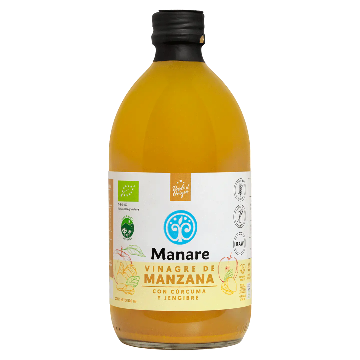 Manare - Vinagre de Manzana con Cúrcuma y Jengibre 500ml 1