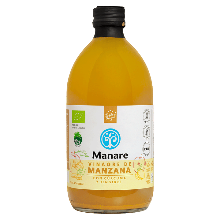 Manare - Vinagre de Manzana con Cúrcuma y Jengibre 500ml 1