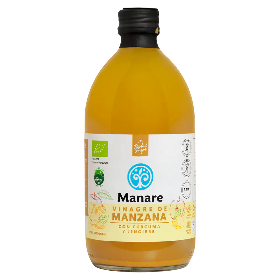 Manare - Vinagre de Manzana con Cúrcuma y Jengibre 500ml 1