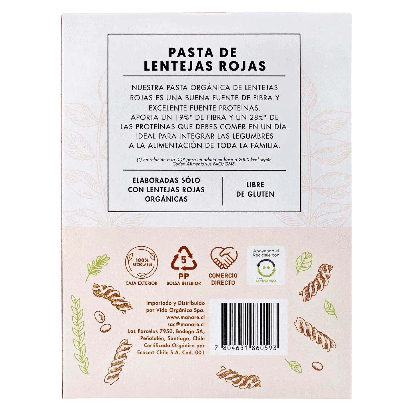 Espirales de lentejas rojas 250g Manare 2