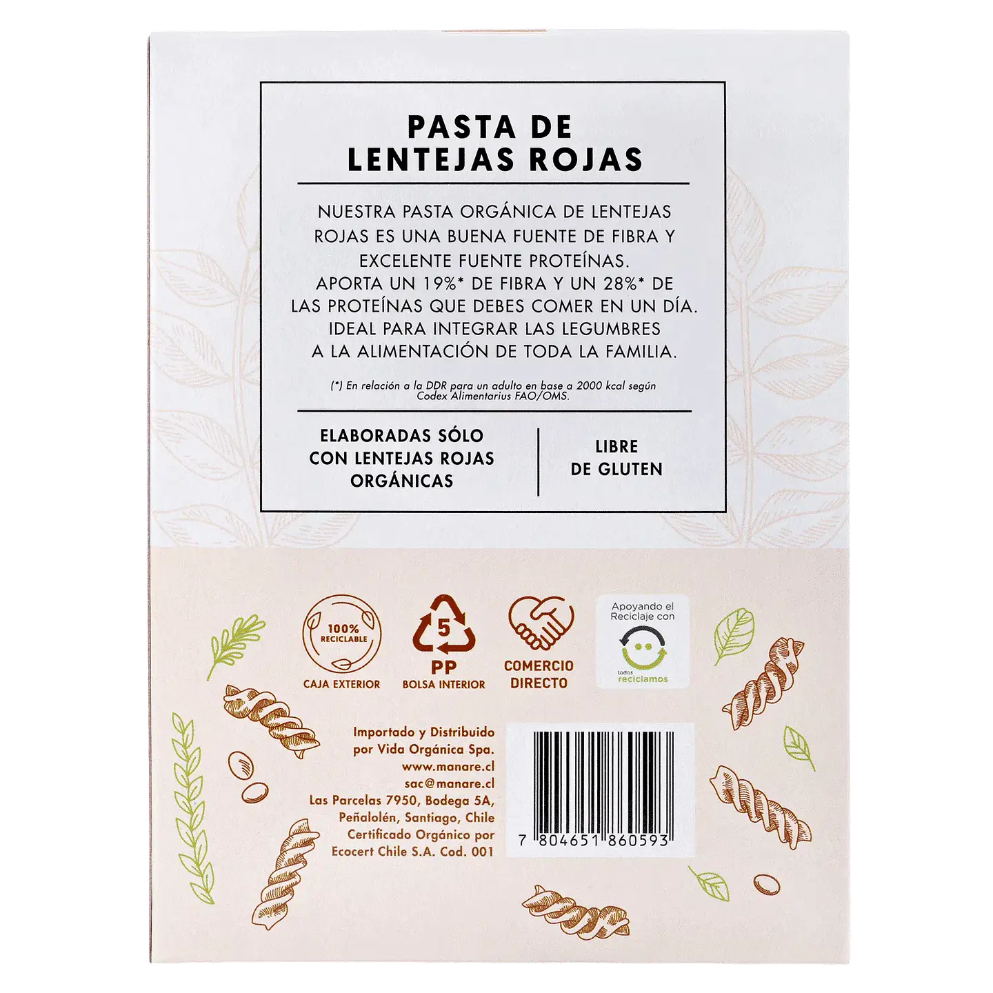 Espirales de lentejas rojas 250g Manare 2