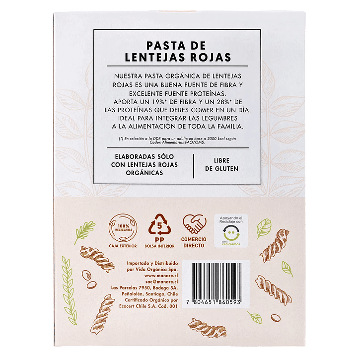 Espirales de lentejas rojas 250g Manare 2
