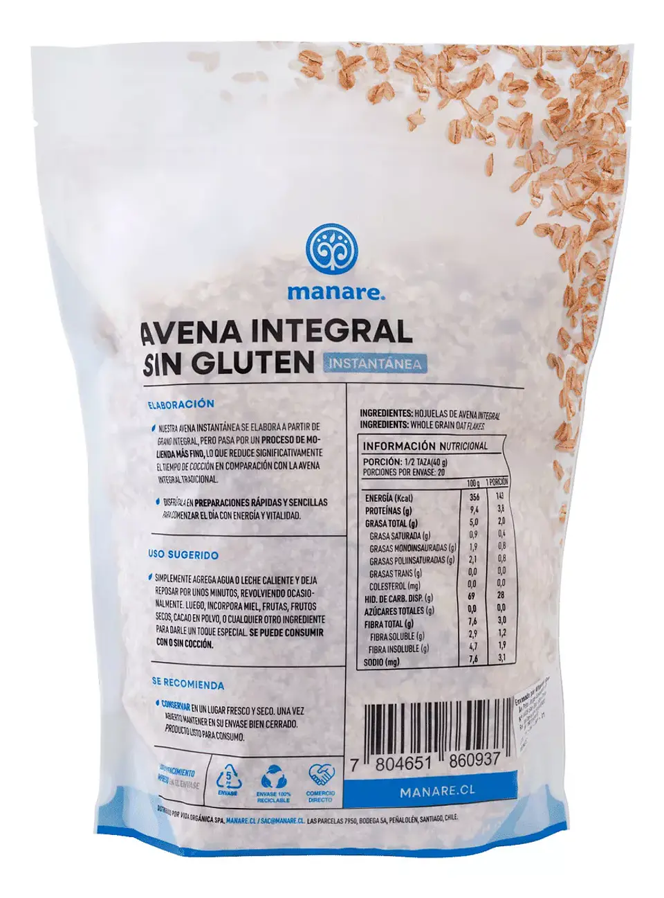 Manare - Avena Sin Gluten Instantánea 800g 2