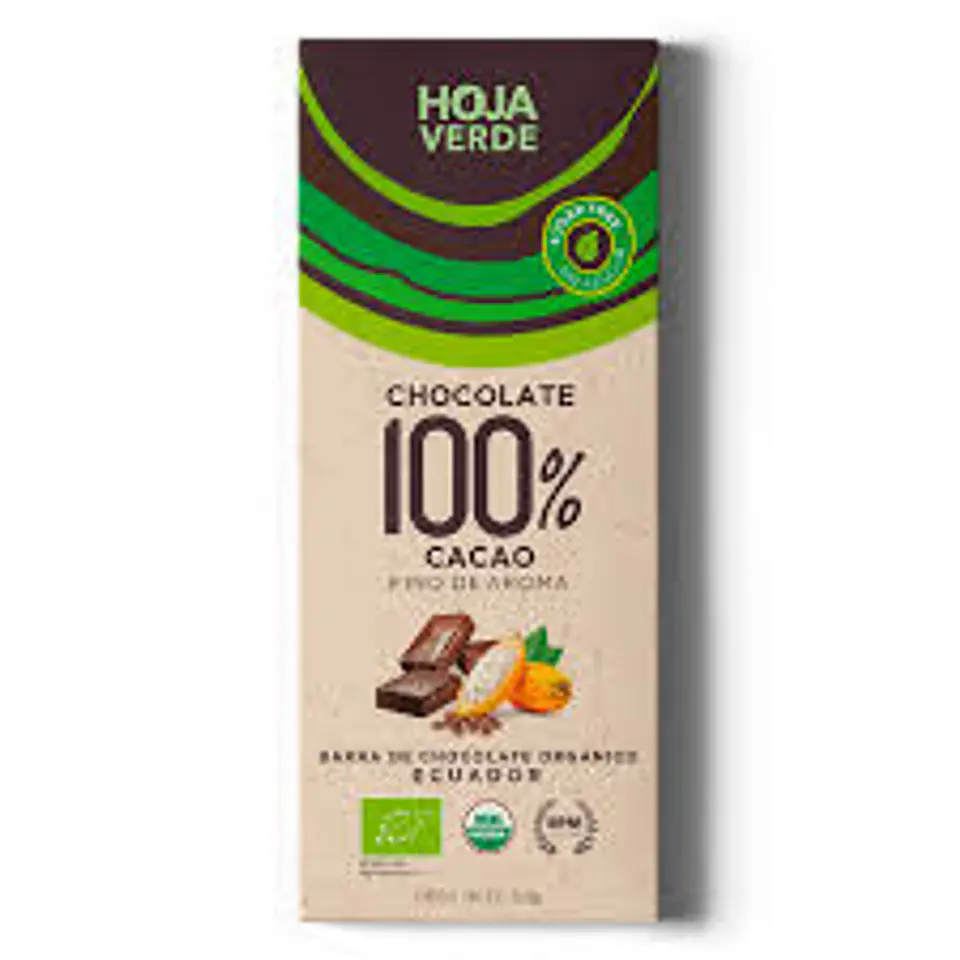 Hoja Verde - Chocolate Organico 100% cacao 50g  1