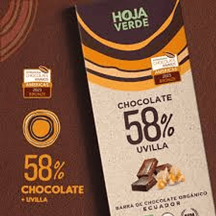 Hoja Verde - Chocolate Organico 58% cacao con uvilla 50g 