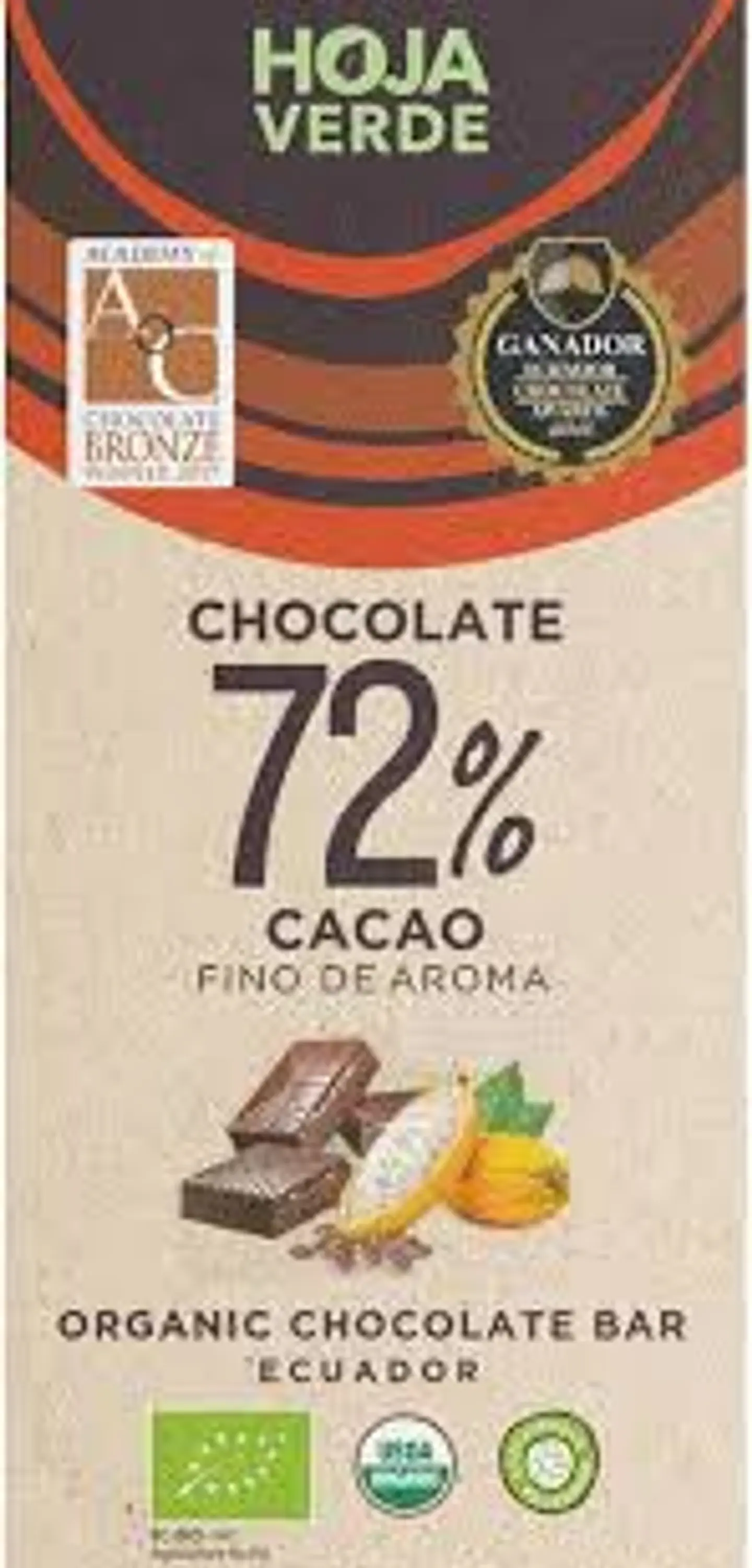 Hoja Verde - Chocolate Organico 72% cacao 50g  1