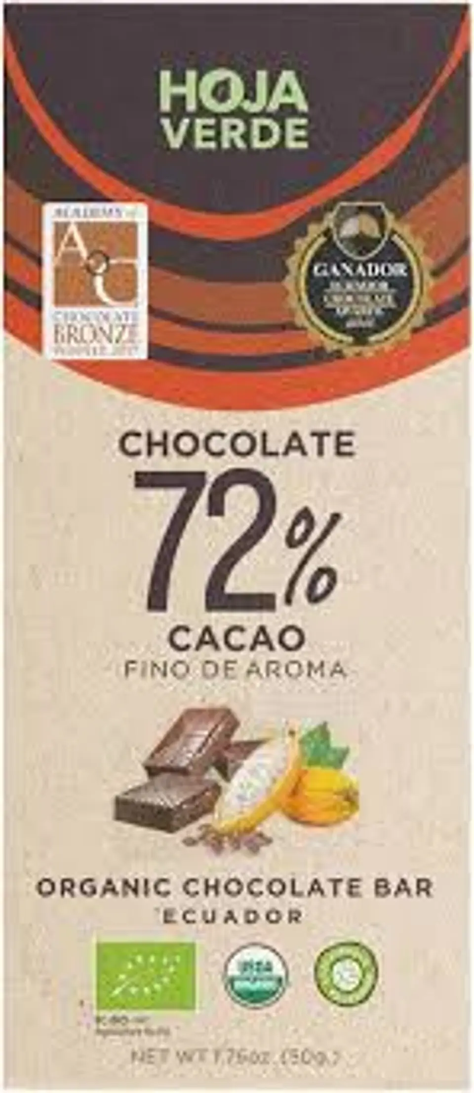 Hoja Verde - Chocolate Organico 72% cacao 50g  1