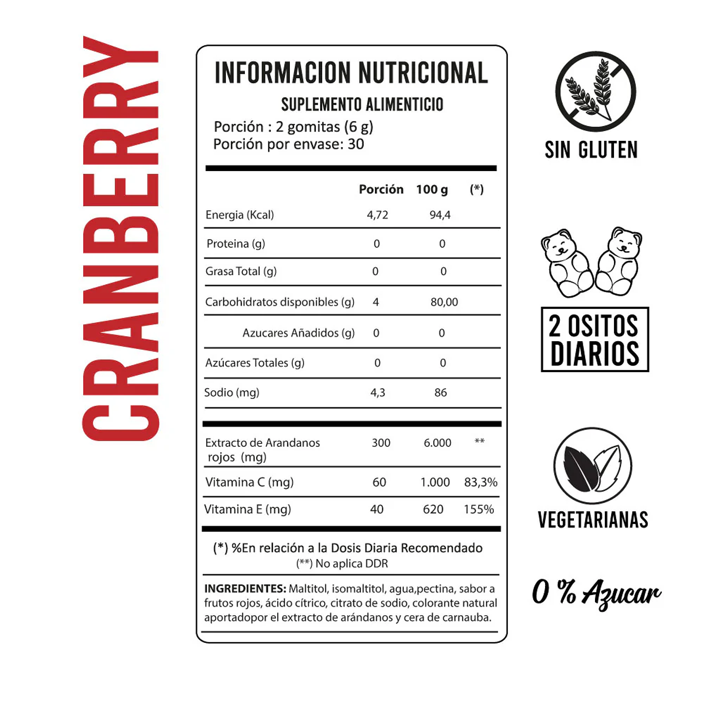 Perfect Bear - Cranberry, Vitamina C y Vitamina E 60 gomitas  2