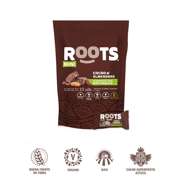 Roots - Doy pack mini barritas Cacao y Almendras 10uds  1