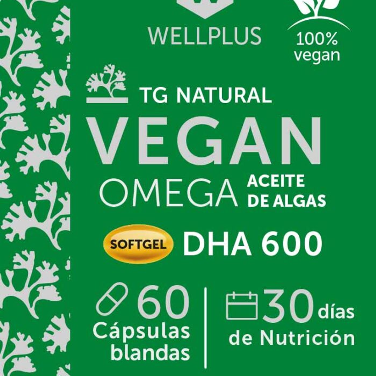Wellplus - Vegan Omega Plus 600 DHA 60 Cápsulas  3