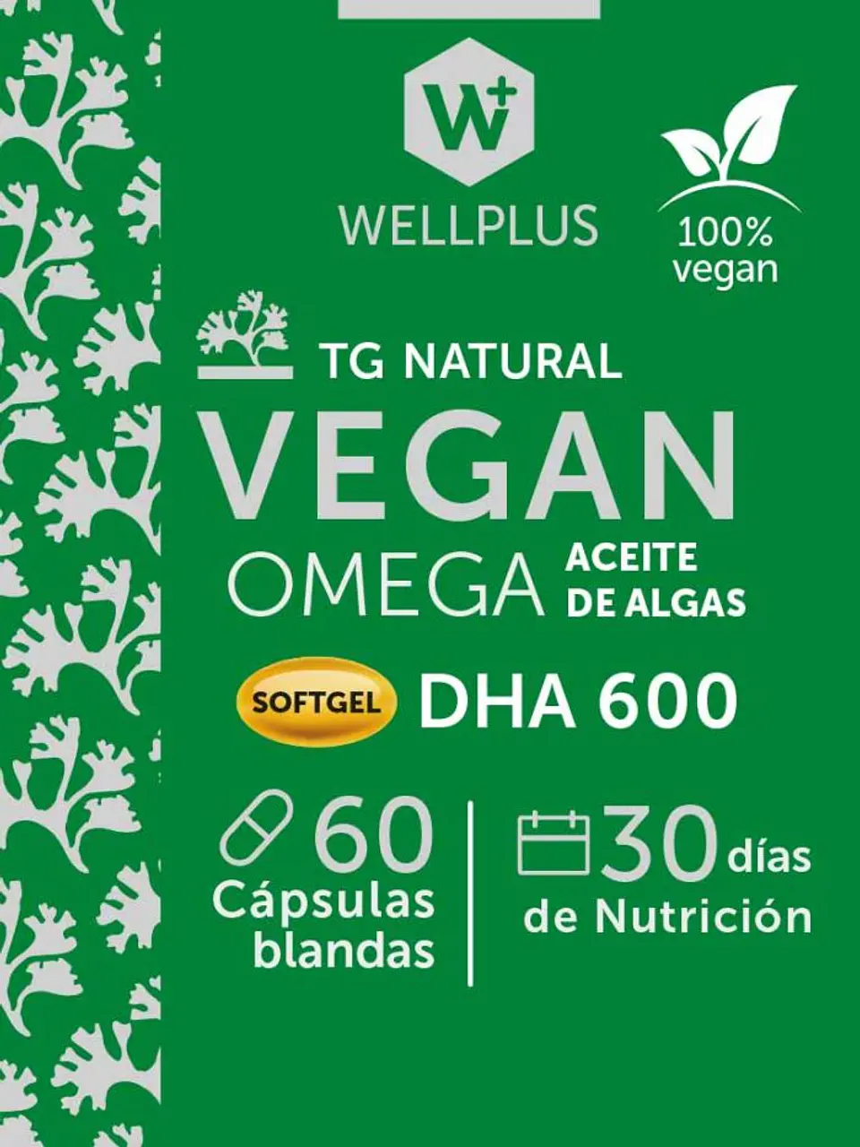 Wellplus - Vegan Omega Plus 600 DHA 60 Cápsulas  3