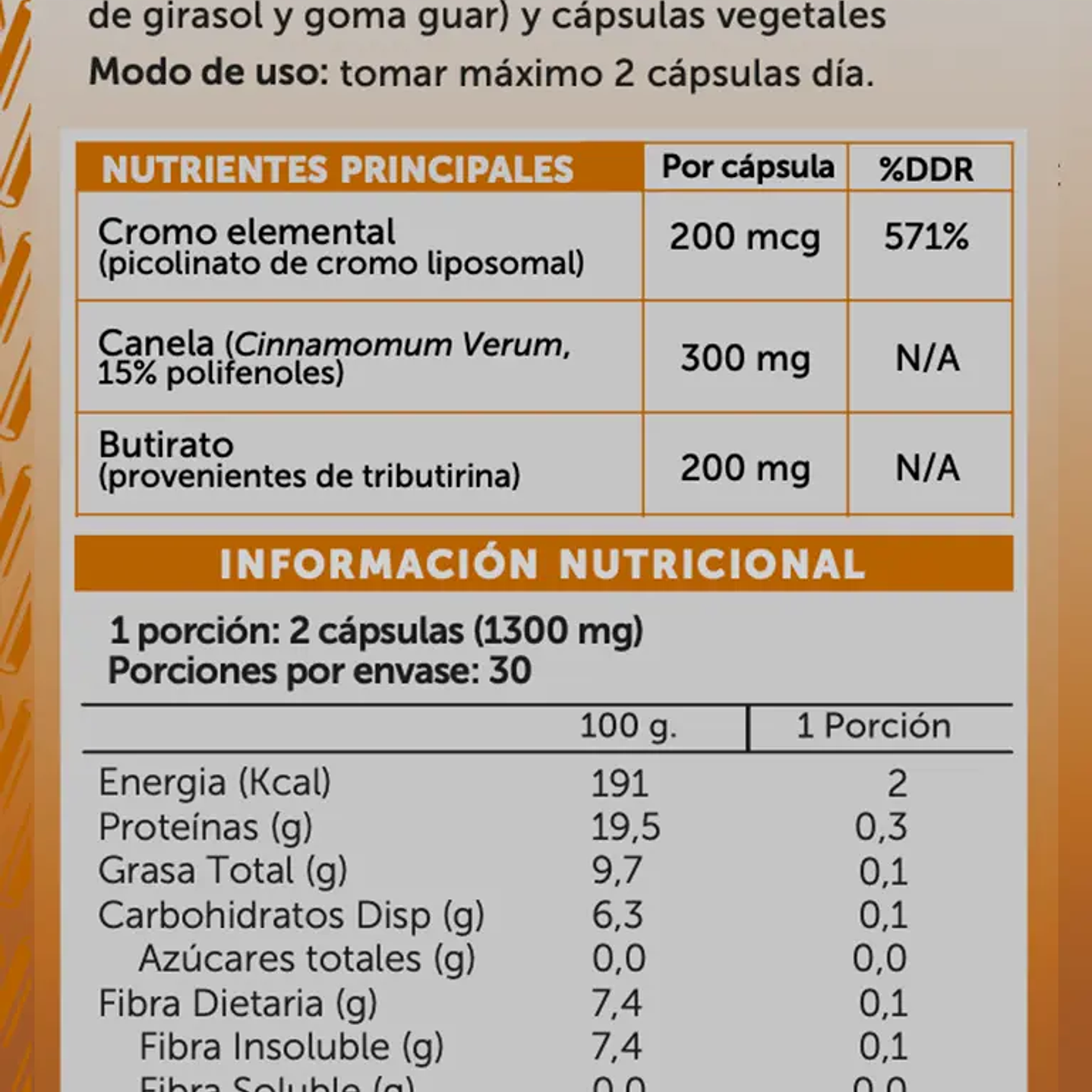 Wellplus - Cromo Canela Butirato 60 capsulas  2