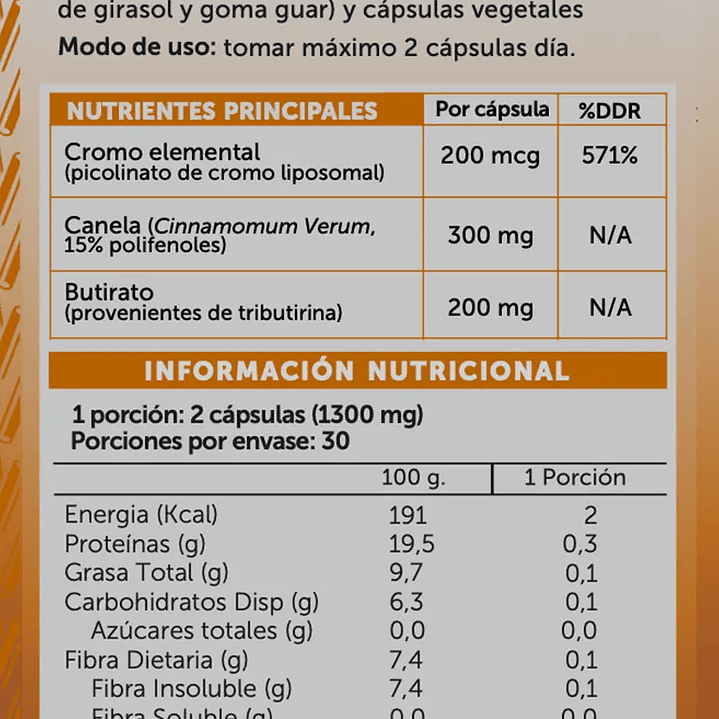 Wellplus - Cromo Canela Butirato 60 capsulas  2