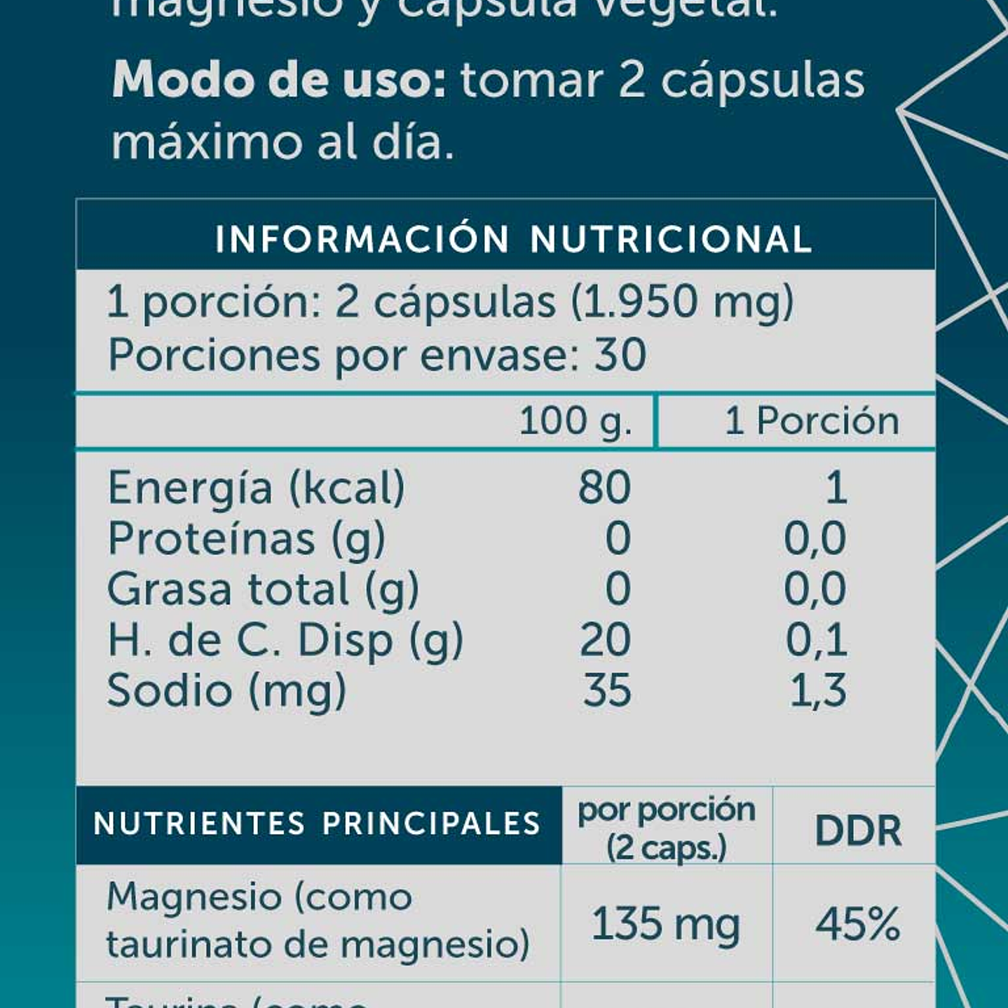Wellplus - Magnesio Taurinato Pure 60 capsulas  2