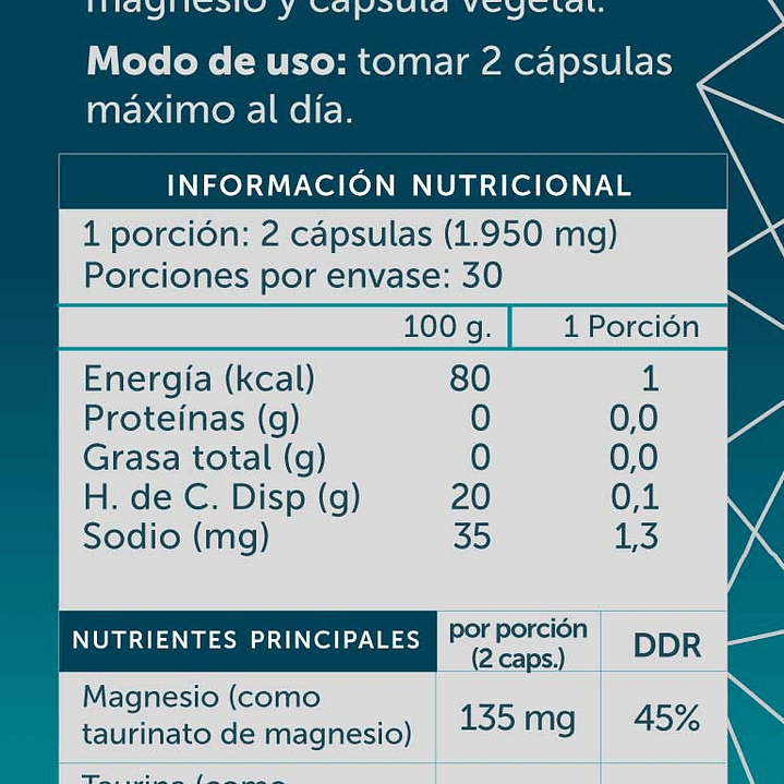 Wellplus - Magnesio Taurinato Pure 60 capsulas  2
