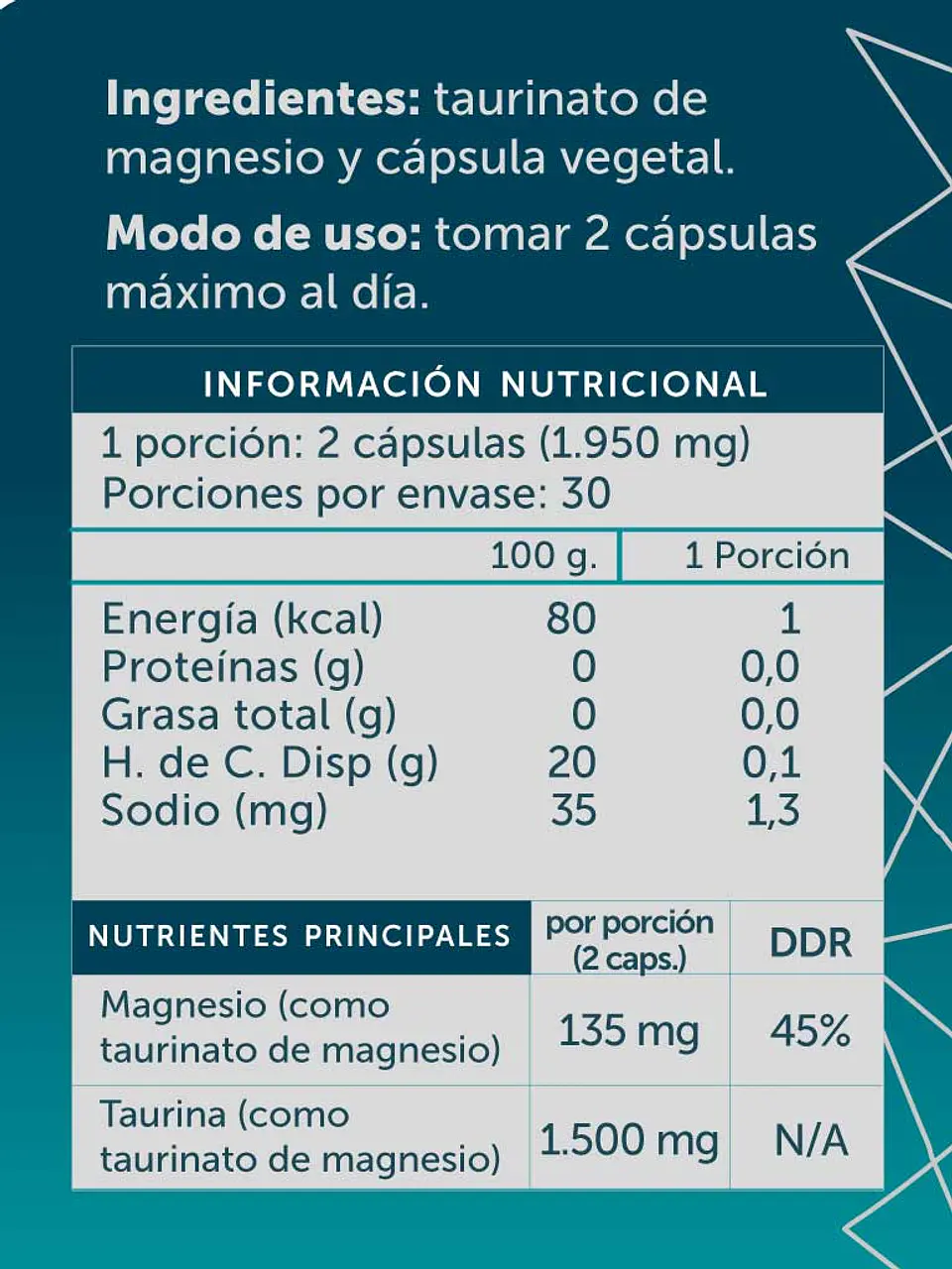 Wellplus - Magnesio Taurinato Pure 60 capsulas  2