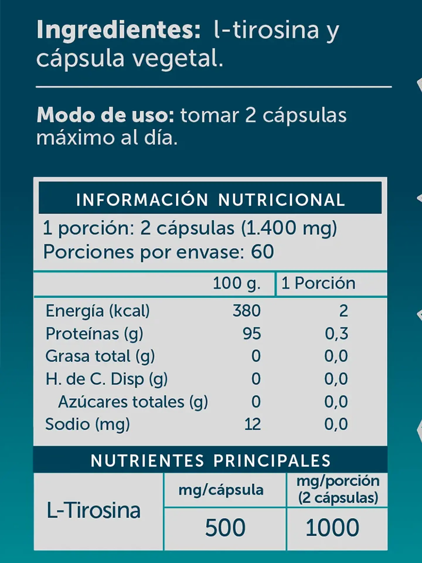 Wellplus -L-tirosina Pure 120 capsulas  2