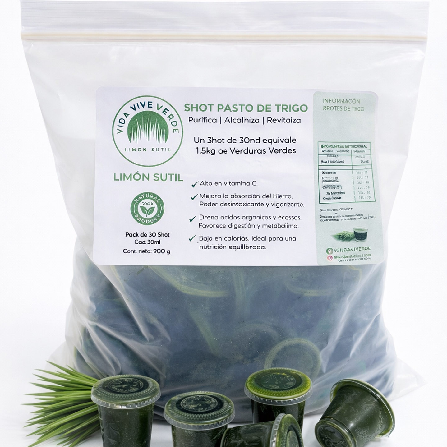 Vida vive verde - Shot pasto de trigo 30 unidades Producto Congelado, solo disponible para retiro en tienda 3